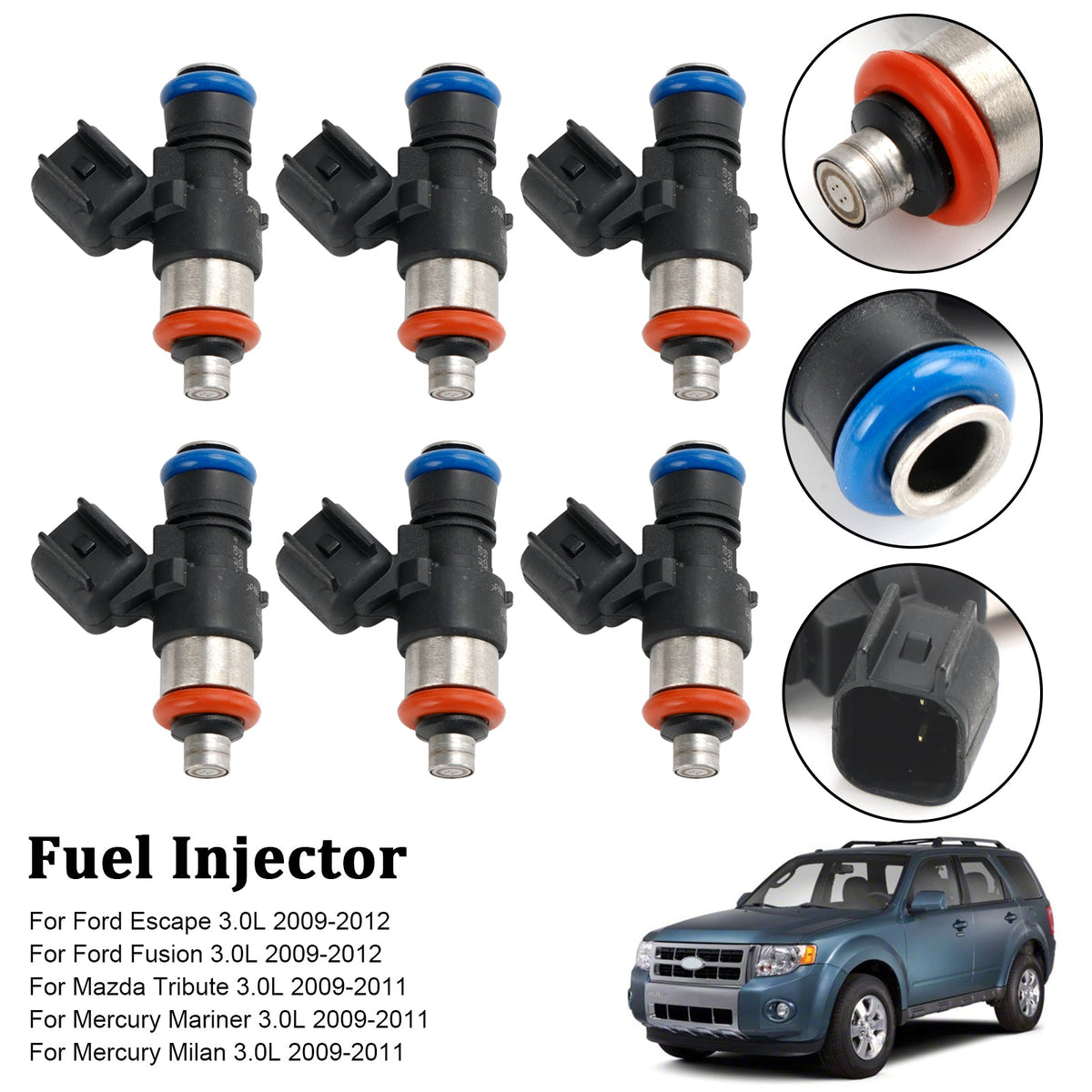 6PCS 0280158189 Fuel Injector Fit Ford Escape Fusion Fit Mazda 3.0L V6