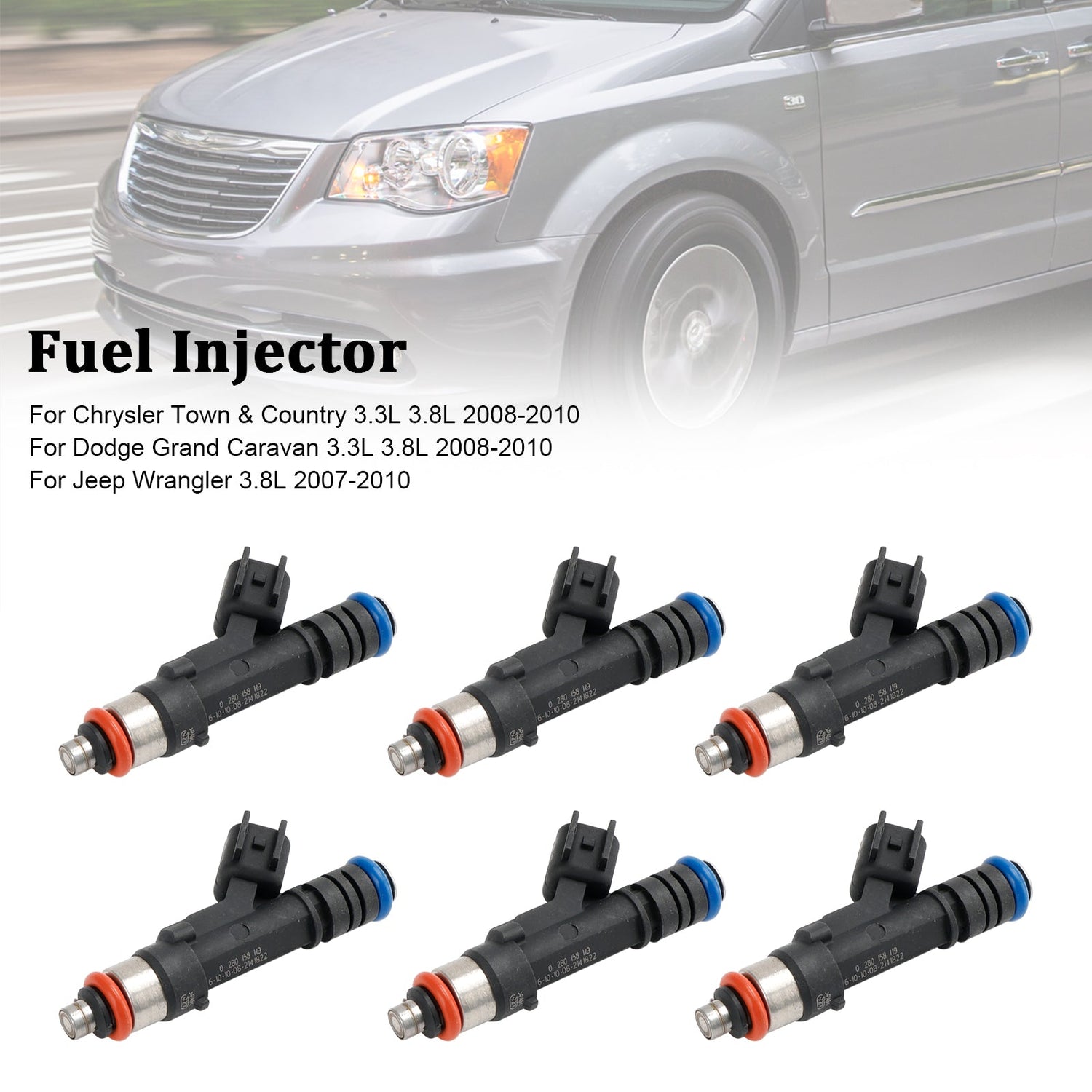 6PCS 0280158119 Fuel Injector Fit Jeep Fit Dodge Wrangler Fit Chrysler 3.3L
