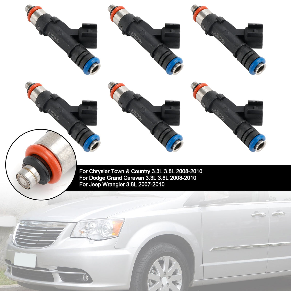6PCS 0280158119 Fuel Injector Fit Jeep Fit Dodge Wrangler Fit Chrysler 3.3L