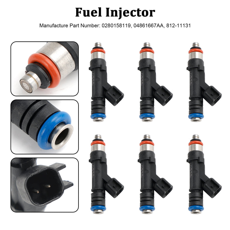 6PCS 0280158119 Fuel Injector Fit Jeep Fit Dodge Wrangler Fit Chrysler 3.3L