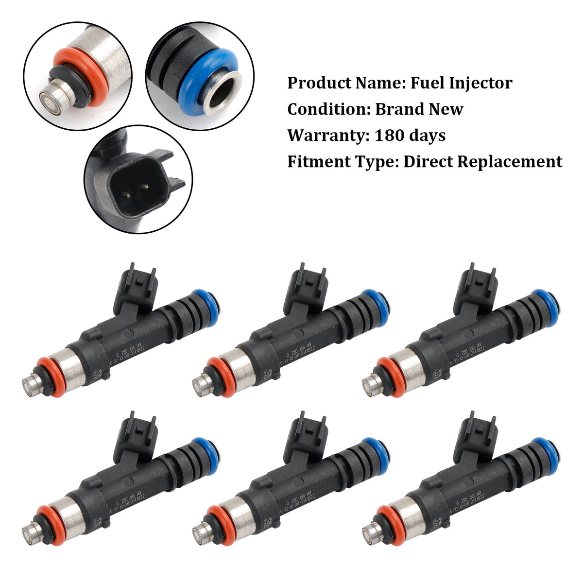6PCS 0280158119 Fuel Injector Fit Jeep Fit Dodge Wrangler Fit Chrysler 3.3L