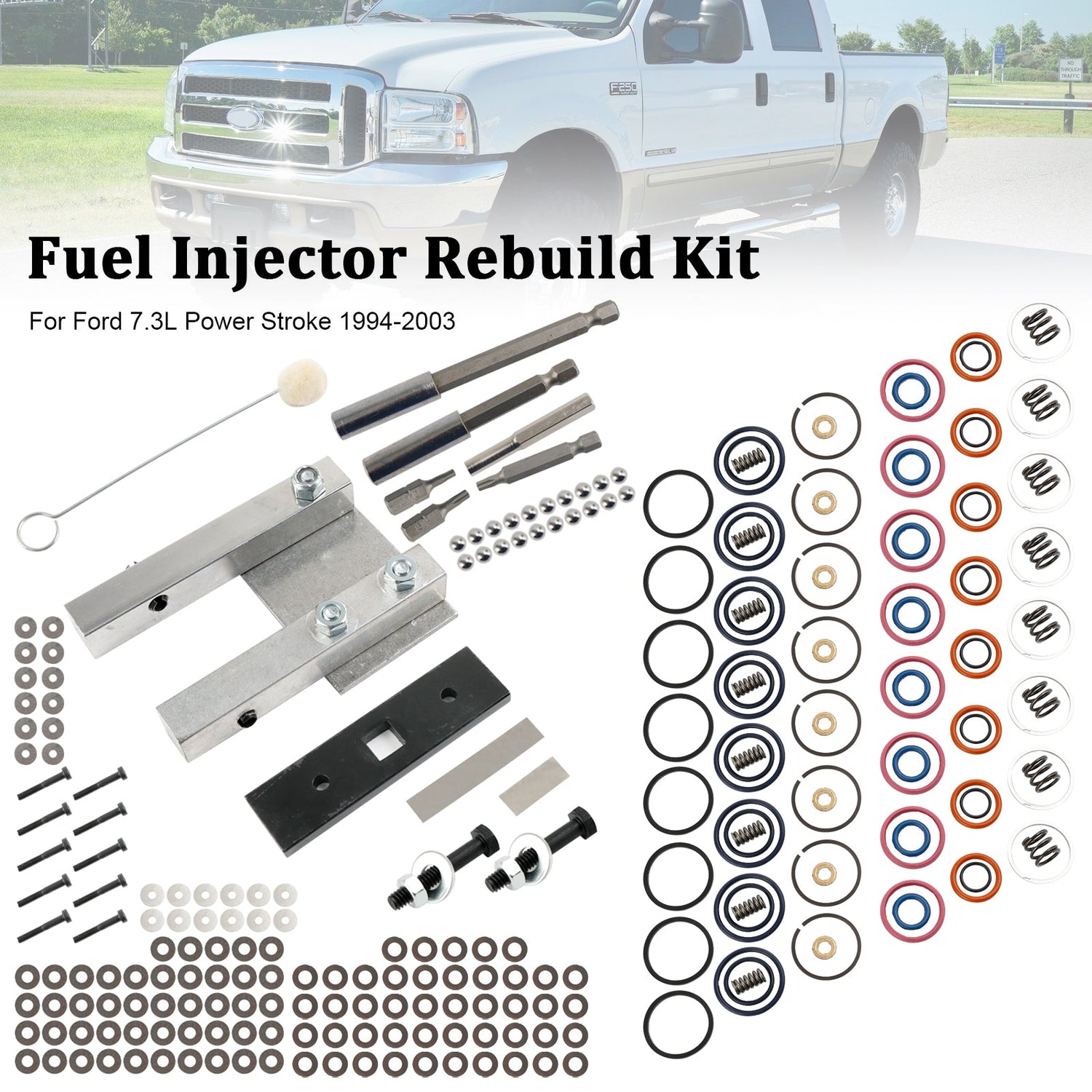 Injector Rebuild Kit Fit 7.3L Power Stroke 94-03 W/Vice Clamp And Tools Spring