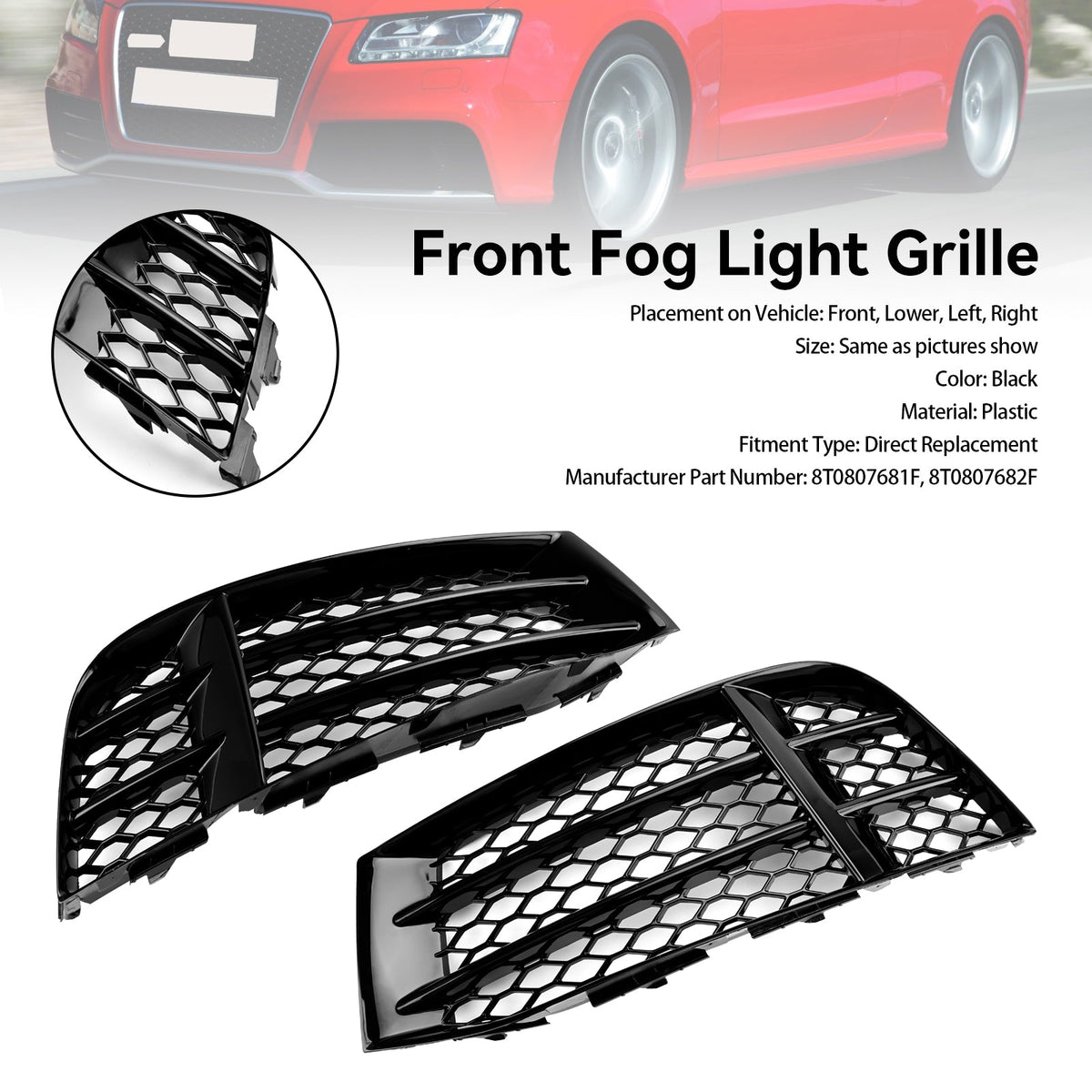 2010-2016 Audi RS5 Front Bumper Lower Fog Light Cover Grill Replacement
