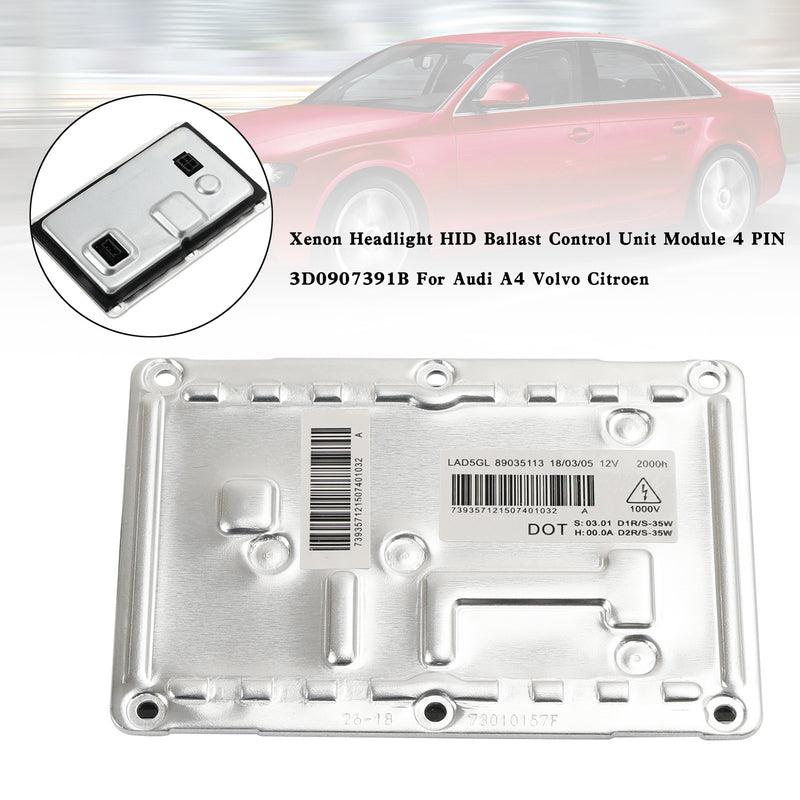 Audi A4 Volvo Headlight HID Ballast Control Unit Module 4 PIN 3D0907391B