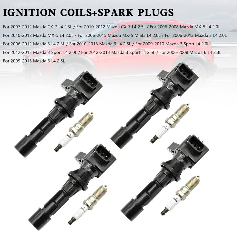 2009-2013 Mazda 6 L4 2.5L C1683 4x Ignition Coils +Spark Plugs