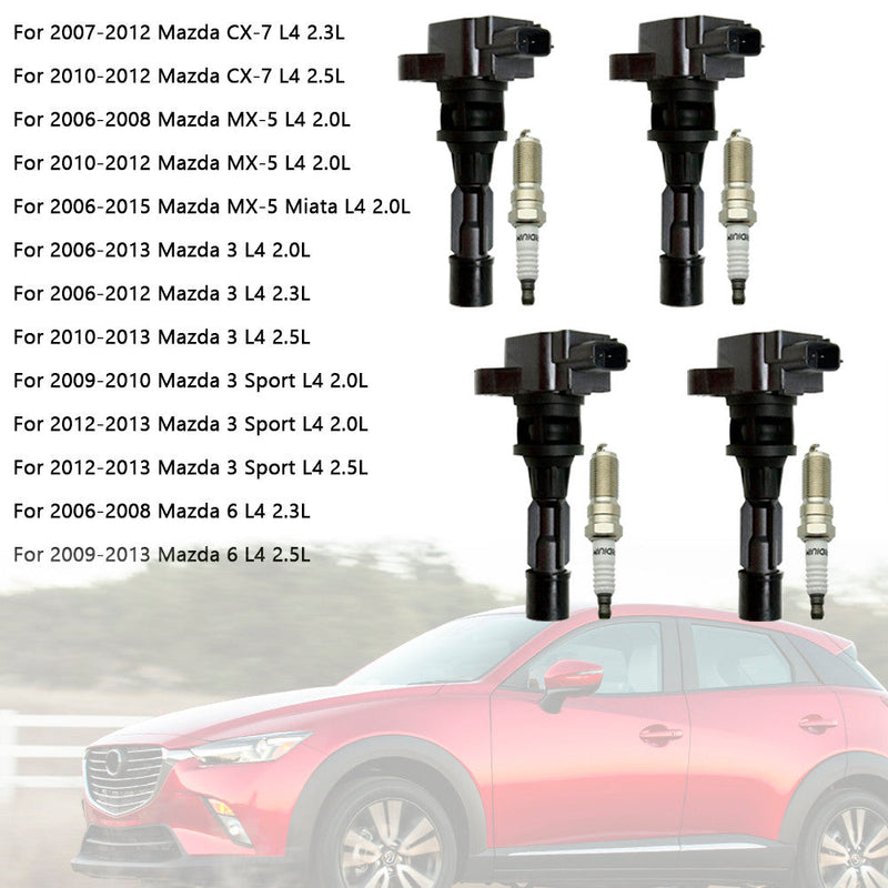 2006-2012 Mazda 3 L4 2.3L C1683 4x Ignition Coils +Spark Plugs