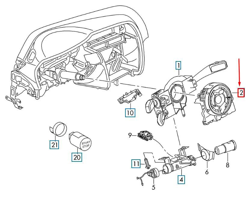 VW Golf 7 Audi A3 Q2 Steering Angle Sensor Clock Spring Module 5Q0953549E