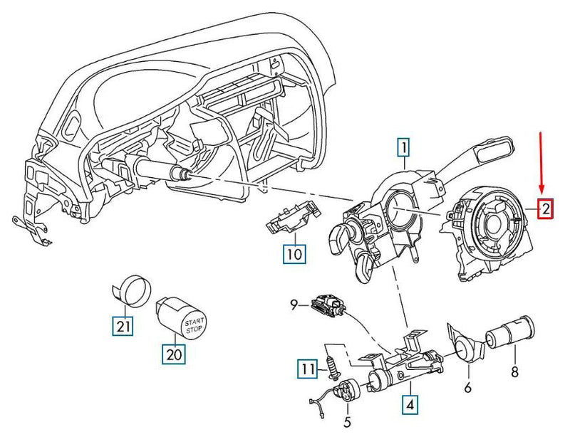 VW Golf 7 Audi A3 Q2 Steering Angle Sensor Clock Spring Module 5Q0953549E