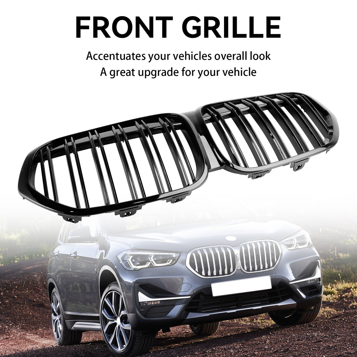 BMW X1 F48 F49 2019-2021 Dual Slat Gloss Black Front Kidney Grill