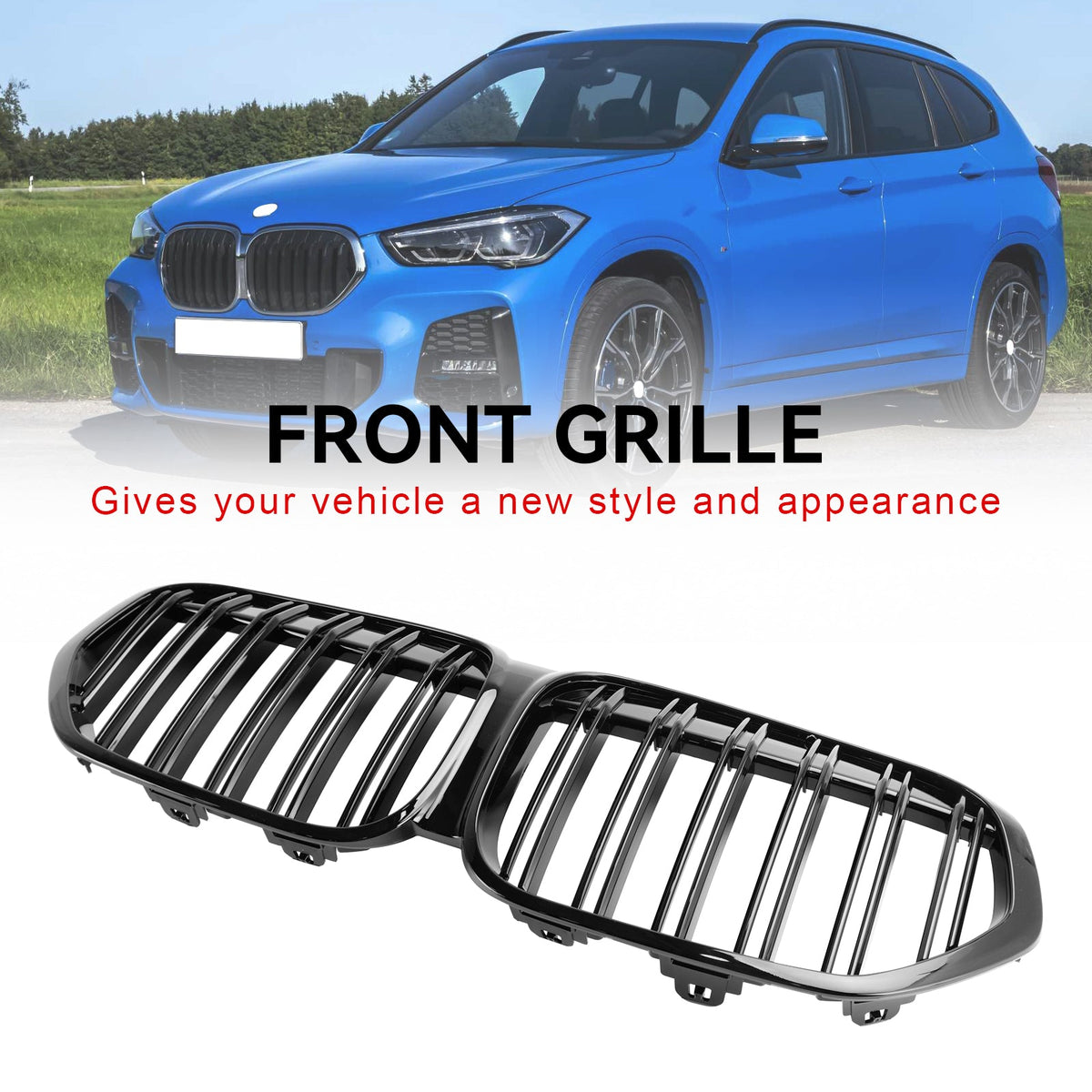2019-2021 BMW X1 F48 F49 Dual Slat Gloss Black Front Kidney Grill