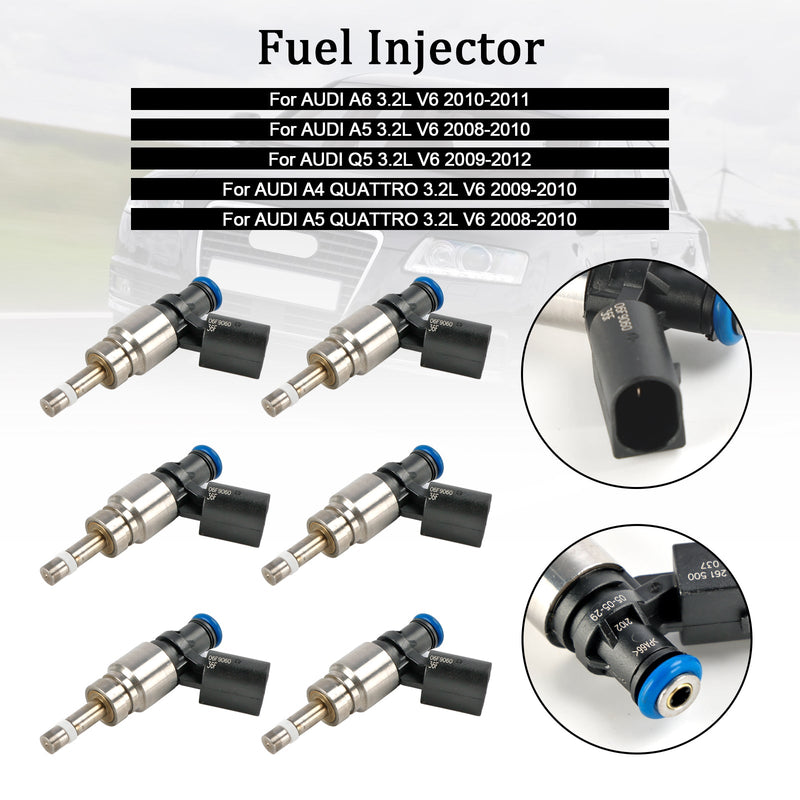 2008-2011 Audi Q5 A4 A5 A6 3.2L V6 0261500037 6PCS Fuel Injector 06E906036F