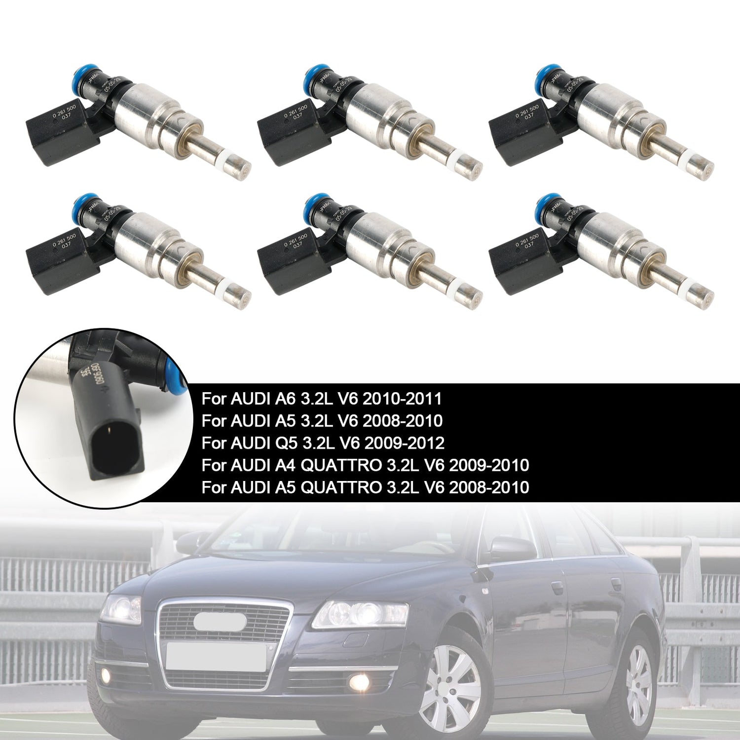 2008-2011 Audi Q5 A4 A5 A6 3.2L V6 0261500037 6PCS Fuel Injector 06E906036F