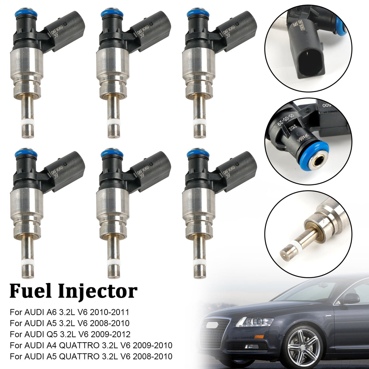 2008-2011 Audi Q5 A4 A5 A6 3.2L V6 0261500037 6PCS Fuel Injector 06E906036F