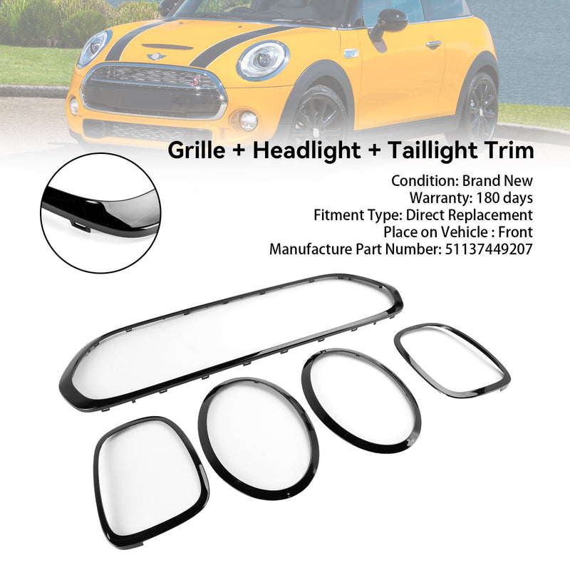2014-2021 Mini Cooper F55 F56 F57 Black Grill + Headlight + Taillight Trim 51137449207