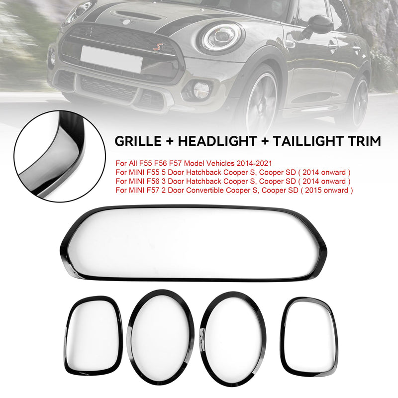 2014-2021 Mini Cooper F55 F56 F57 Black Grill + Headlight + Taillight Trim 51137449207