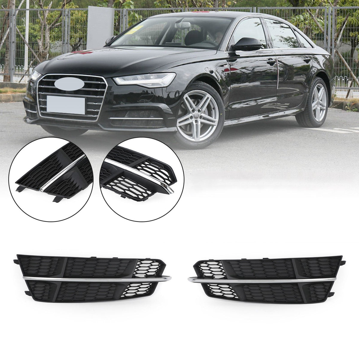 2016-2018 Audi A6 C7 S-Line Black Chrome Front Bumper Lower Grill