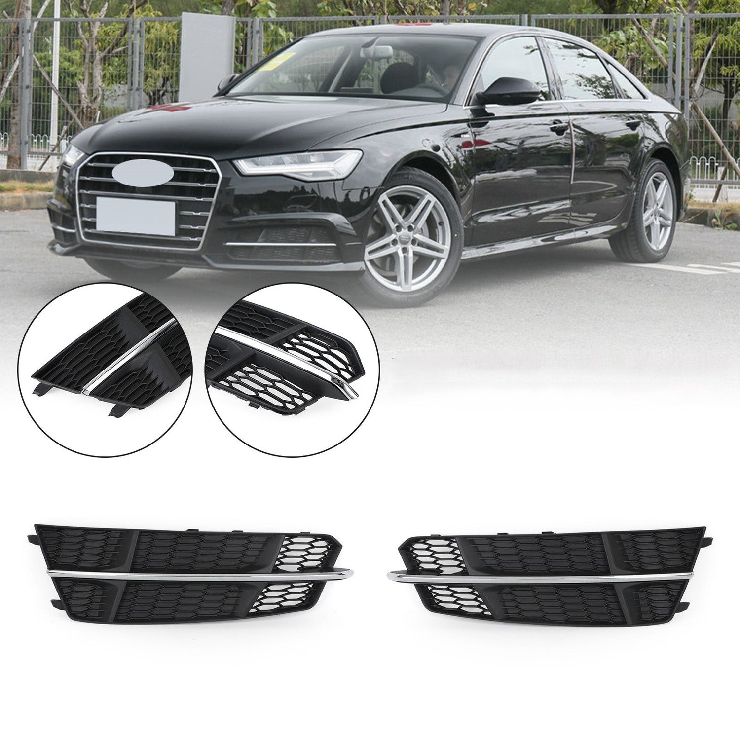 2016-2018 Audi A6 C7 S-Line Black Chrome Front Bumper Lower Grill