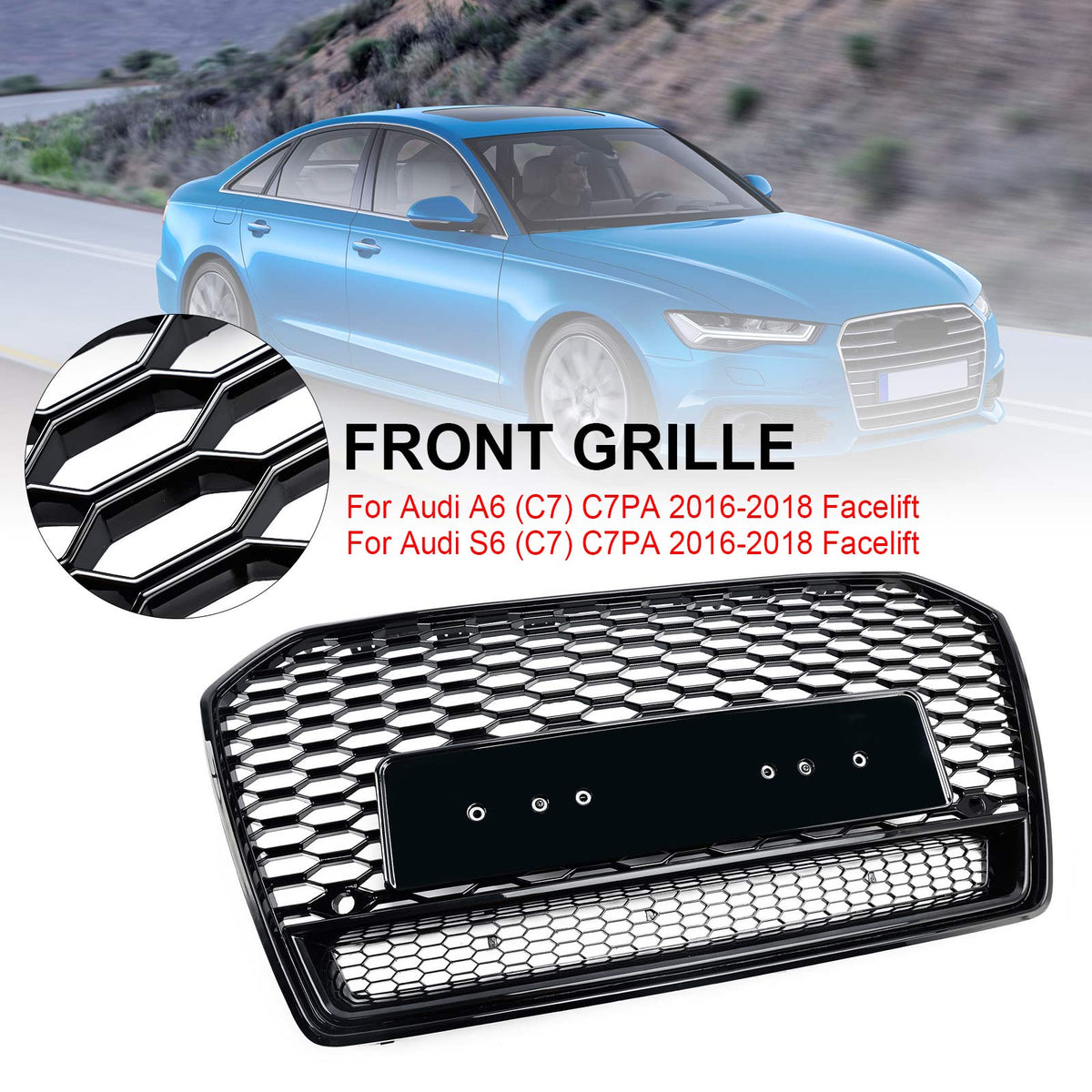2016-2018 Audi A6 S6 C7 Black RS6 Style Honeycomb Mesh Front Grill
