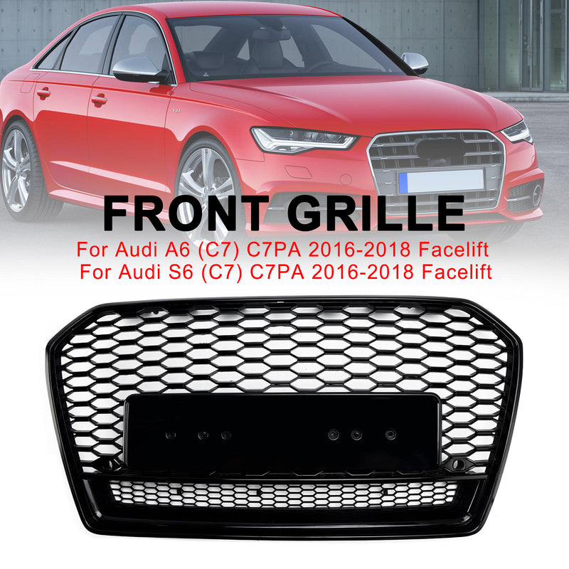 2016-2018 Audi A6 S6 C7 Black RS6 Style Honeycomb Mesh Front Grill