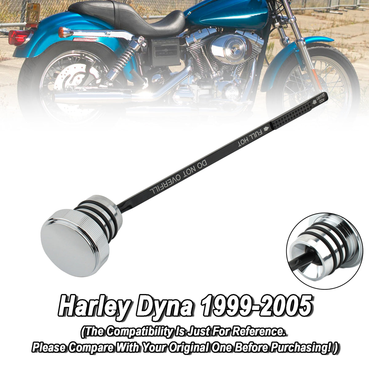 1999-2005 Super Glid FXD FXDX FXDL Dyna Silver Oil Dipstick Tank Cap Plug 0710-0150