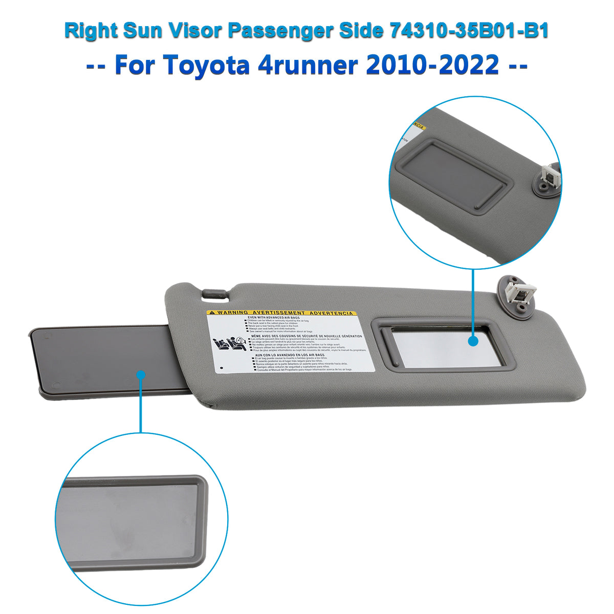 2010-2021 Toyota 4runner 2022 Right Sun Visor Passenger 74310-35B01 Gray