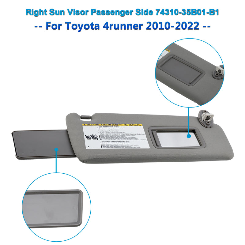 2010-2021 Toyota 4runner 2022 Right Sun Visor Passenger 74310-35B01 Gray