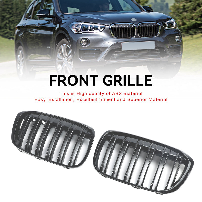 2016-2019 BMW X1 F48 F49 2PCS Gloss Black Front Kidney Grill