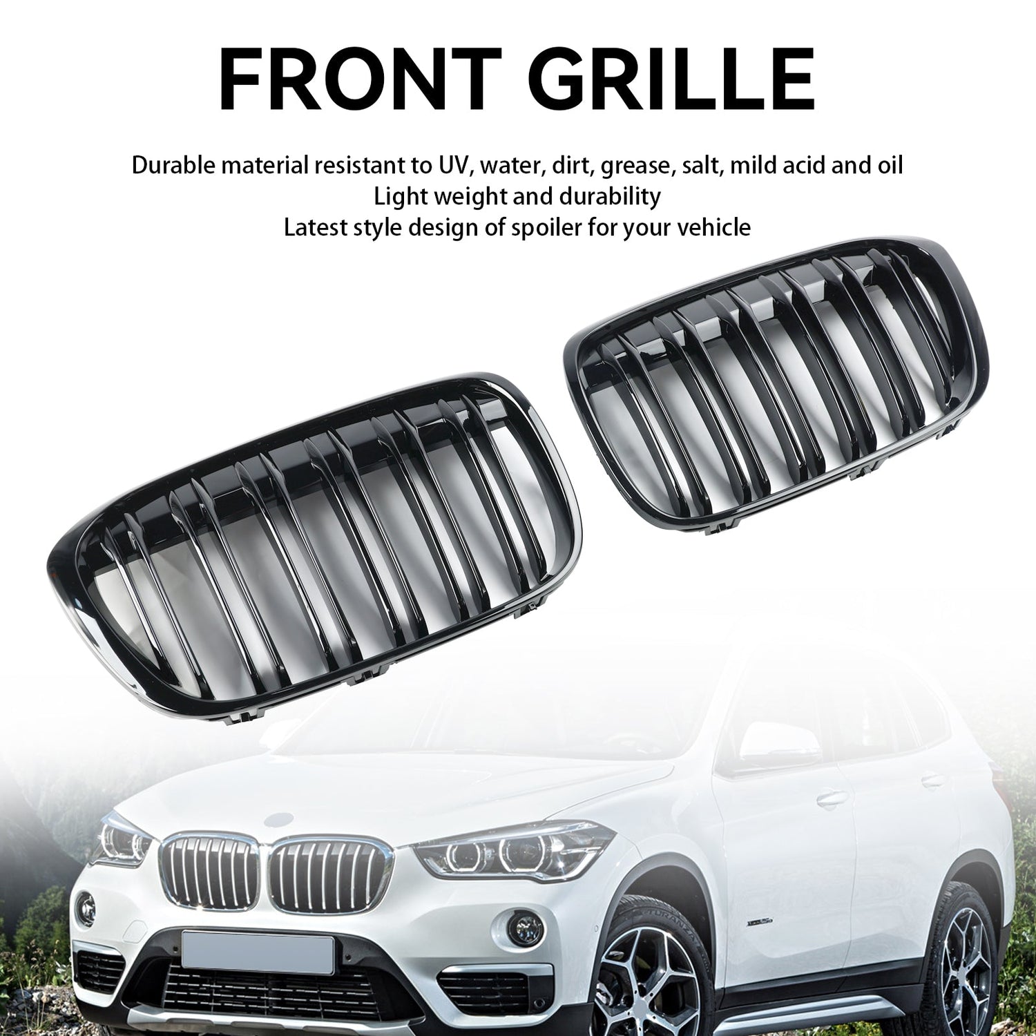 2016-2019 BMW X1 F48 F49 2PCS Gloss Black Front Kidney Grill