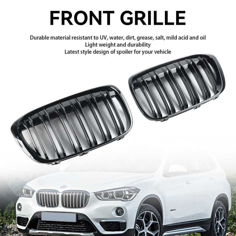 BMW X1 F48 F49 2016-2019 2PCS Gloss Black Front Kidney Grill