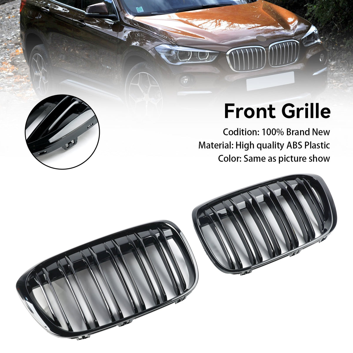 BMW X1 F48 F49 2016-2019 2PCS Gloss Black Front Kidney Grill