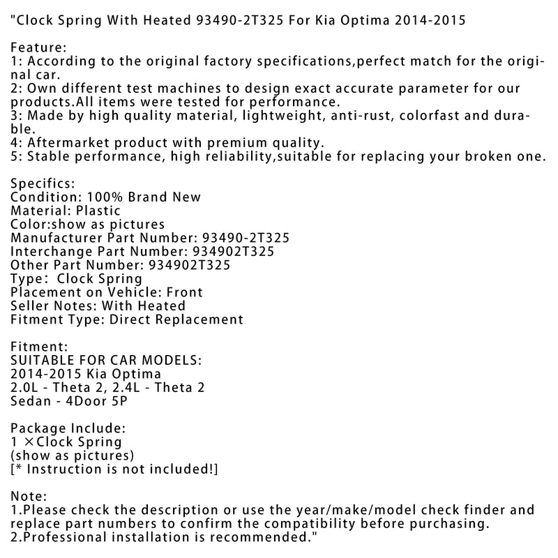 Kia Optima 2014-2015 Clock Spring With Heated 93490-2T325