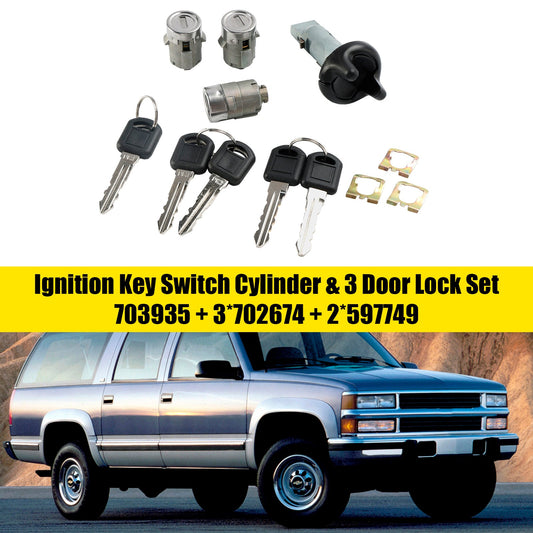 Ignition Switch Cylinder & 3 Door Lock Set W/2 Keys For Suburban Tahoe 98-1999