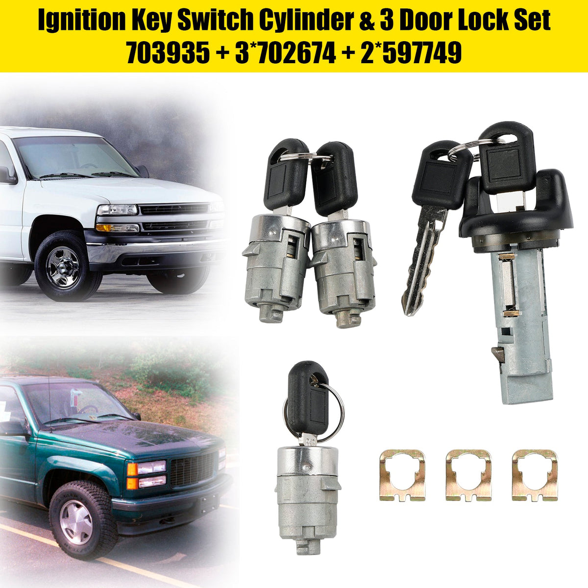 Ignition Switch Cylinder & 3 Door Lock Set W/2 Keys For Suburban Tahoe 98-1999