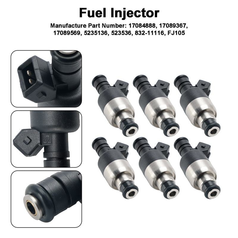 6PCS 17089569 Fuel Injector 5235136 Fit GM 2.8L 3.1L 3.3L V6 1985-1994 17084888