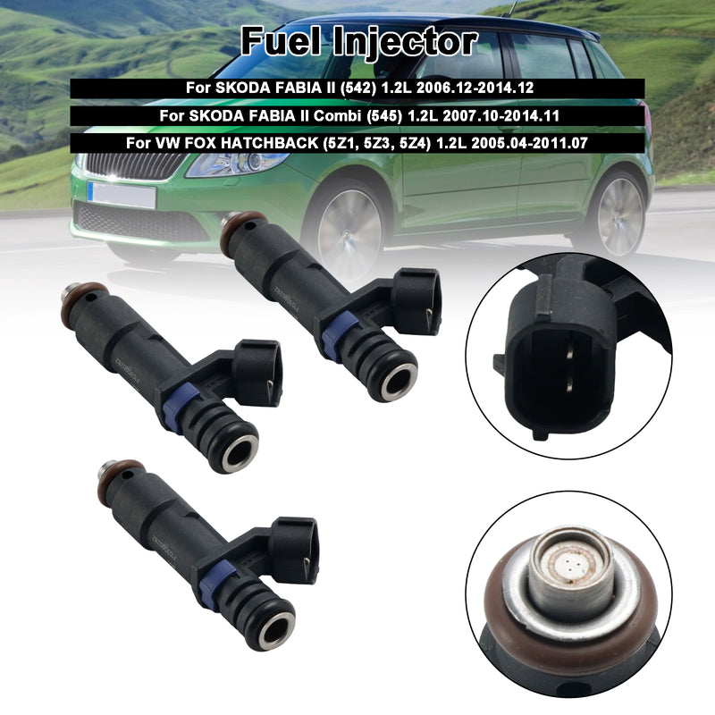 VW Fox Hatchback Fit Skoda Fabia II 1.2L 3PCS Fuel Injector 03D906031G