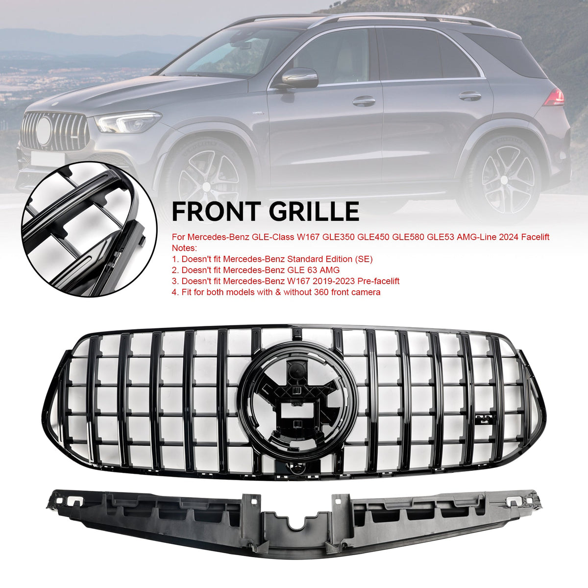 2024 Mercedes W167 GLE350 GLE450 AMG-Line 2024 Benz Front Bumper Grill