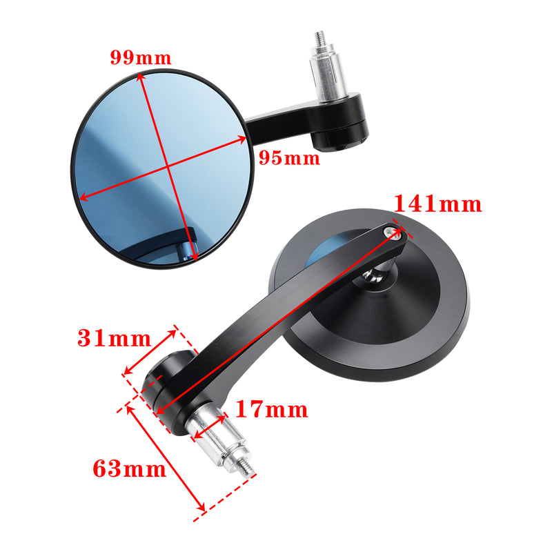 CNC ALU 7/8" Handle Bar End Rearview Mirrors Motorcycle Scooter Blue Mirror