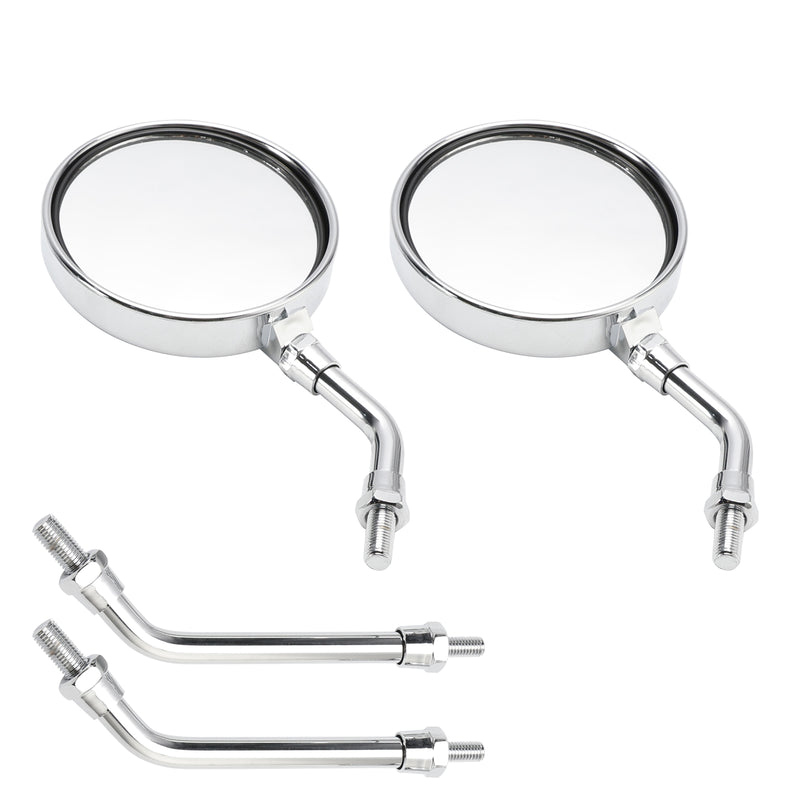 Kawasaki Z1 Z2 Style Pair Chrome Motorcycle Mirrors-Long & Short Stem 10mm