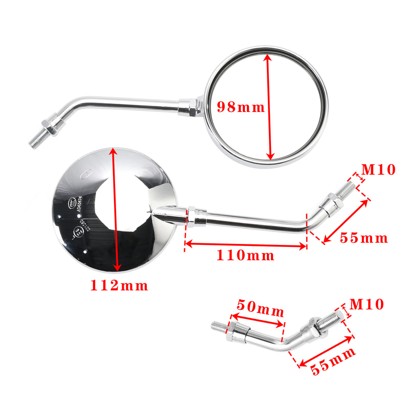 Kawasaki Z1 Z2 Style Pair Chrome Motorcycle Mirrors-Long & Short Stem 10mm