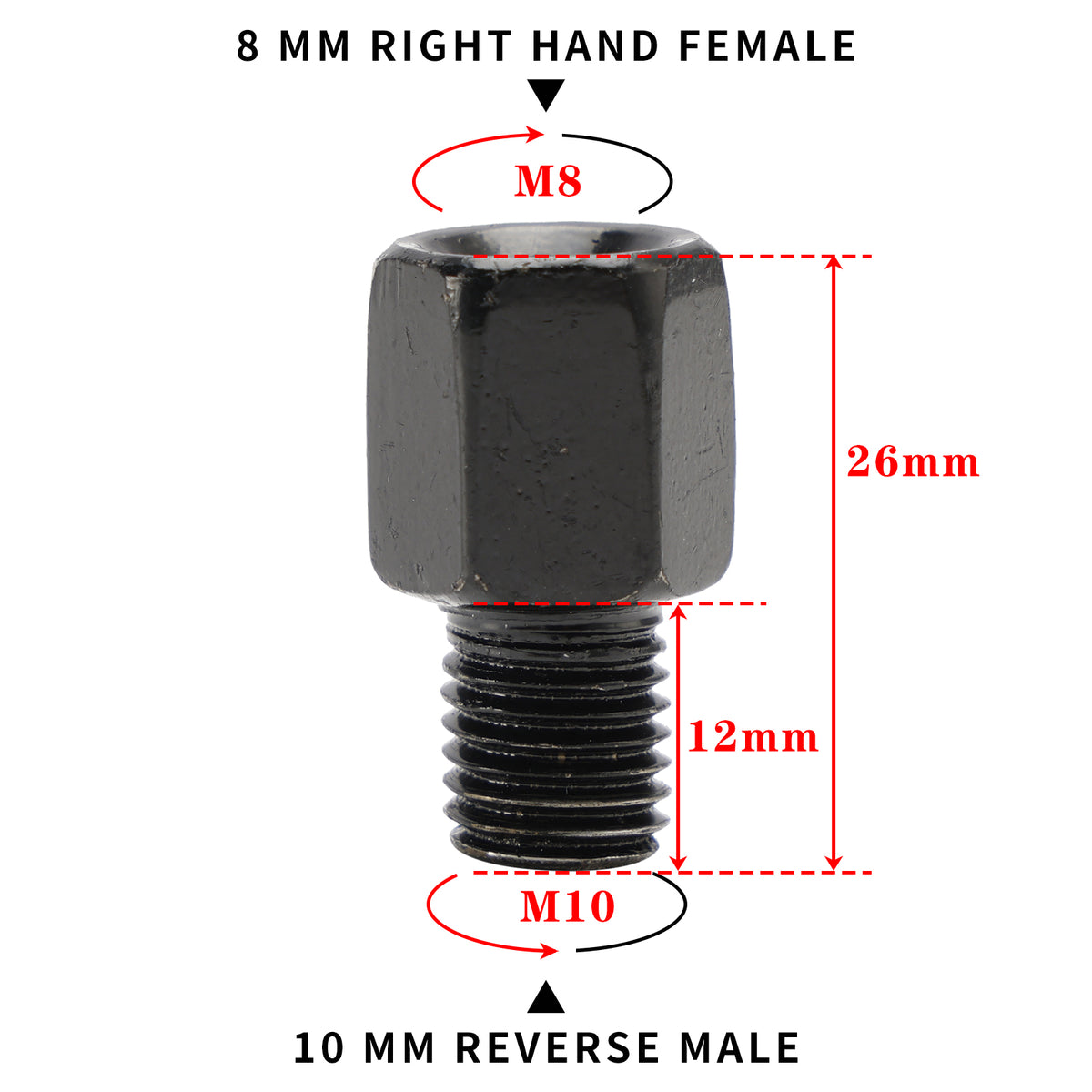 Motorcycle Mirror Adapters Adaptors Right-hand turn 8mm to 10mm Reverse Thread