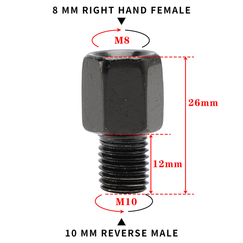 Motorcycle Mirror Adapters Adaptors Right-hand turn 8mm to 10mm Reverse Thread