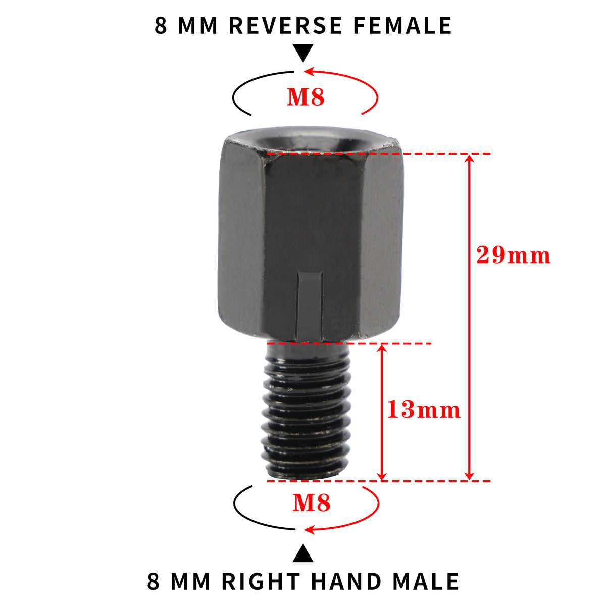 Motorcycle Mirror Adapters Adaptors Left-hand turn 8mm to 8mm Standard Thread
