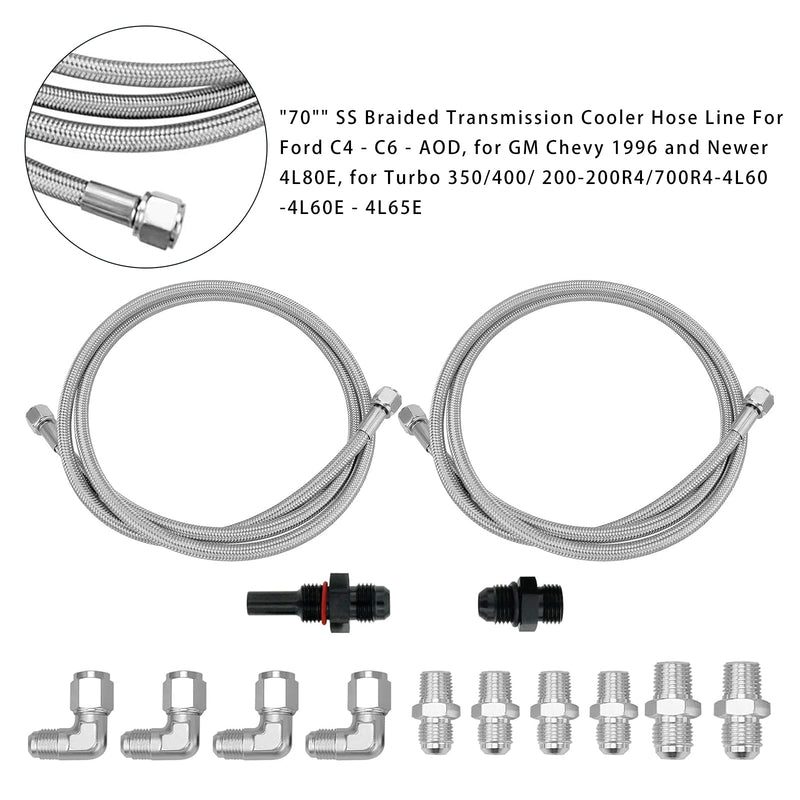 Turbo 700R4-4L60-4L60E-4L65E 70" SS Braided Transmission Cooler Hose Line