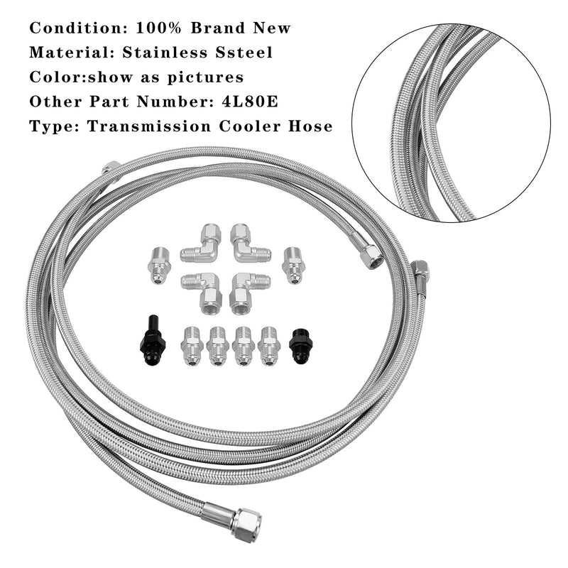 70" SS Braided Transmission Cooler Hose Line For Turbo 700R4-4L60-4L60E-4L65E