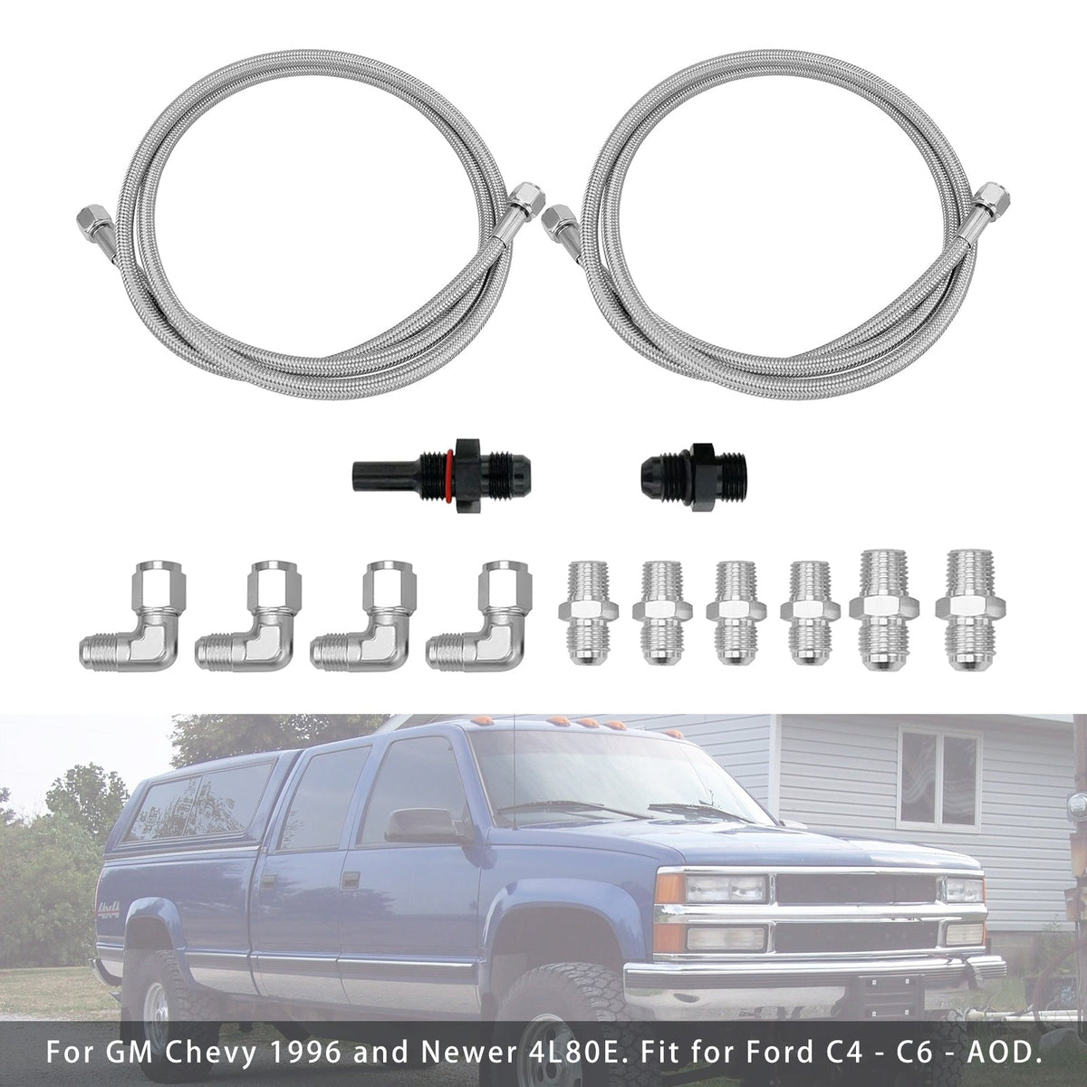 Turbo 700R4-4L60-4L60E-4L65E 70" SS Braided Transmission Cooler Hose Line