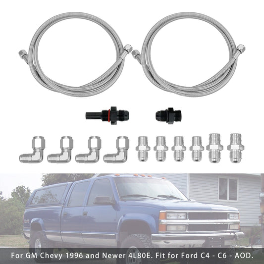 70" SS Braided Transmission Cooler Hose Line For Turbo 700R4-4L60-4L60E-4L65E