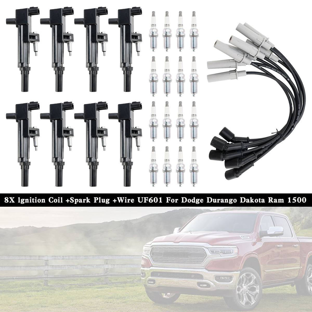 2011 Ram Dakota V8 4.7L 8X lgnition Coil +Spark Plug +Wire UF601 C1649