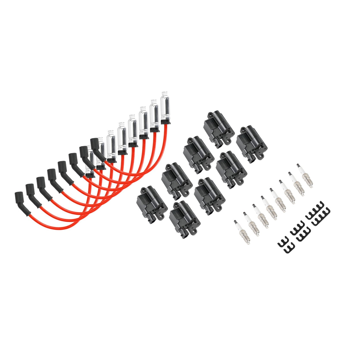 8 Pack Square Ignition Coil & Spark Plug Wire 12556893 12558693 Chevy GMC 4.8L 5.3L 6.0L 8.1L