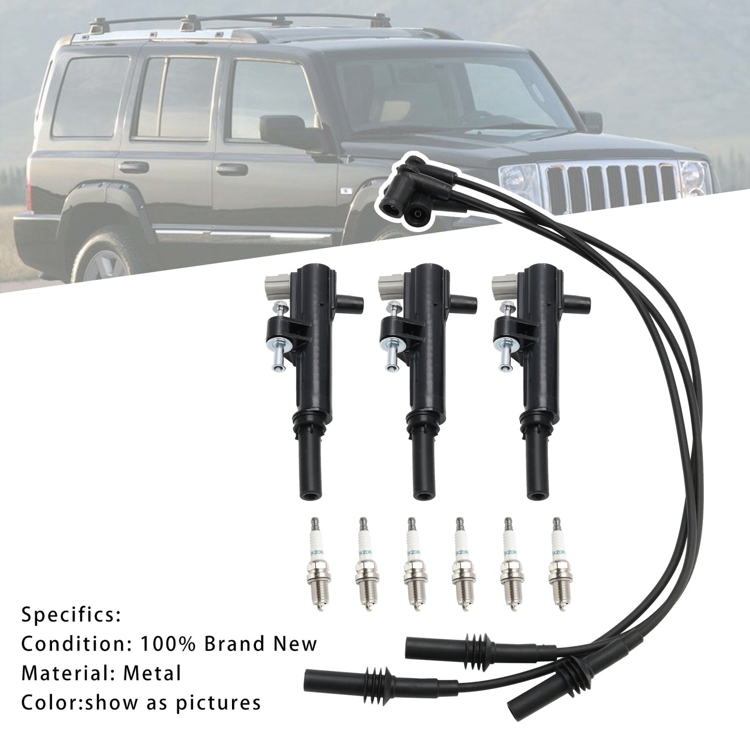 2009 Dodge Durango V6 3.7L 3x Ignition Coil+6x Spark Plug+3x Wire UF640 5149199AA